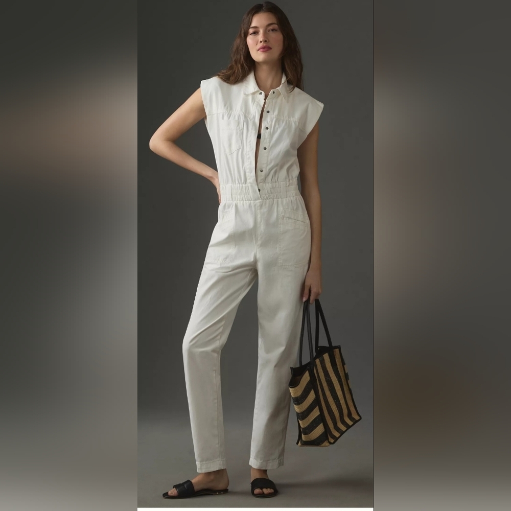 pistola Cream Sleeveless Button-Front Utility Jumpsuit